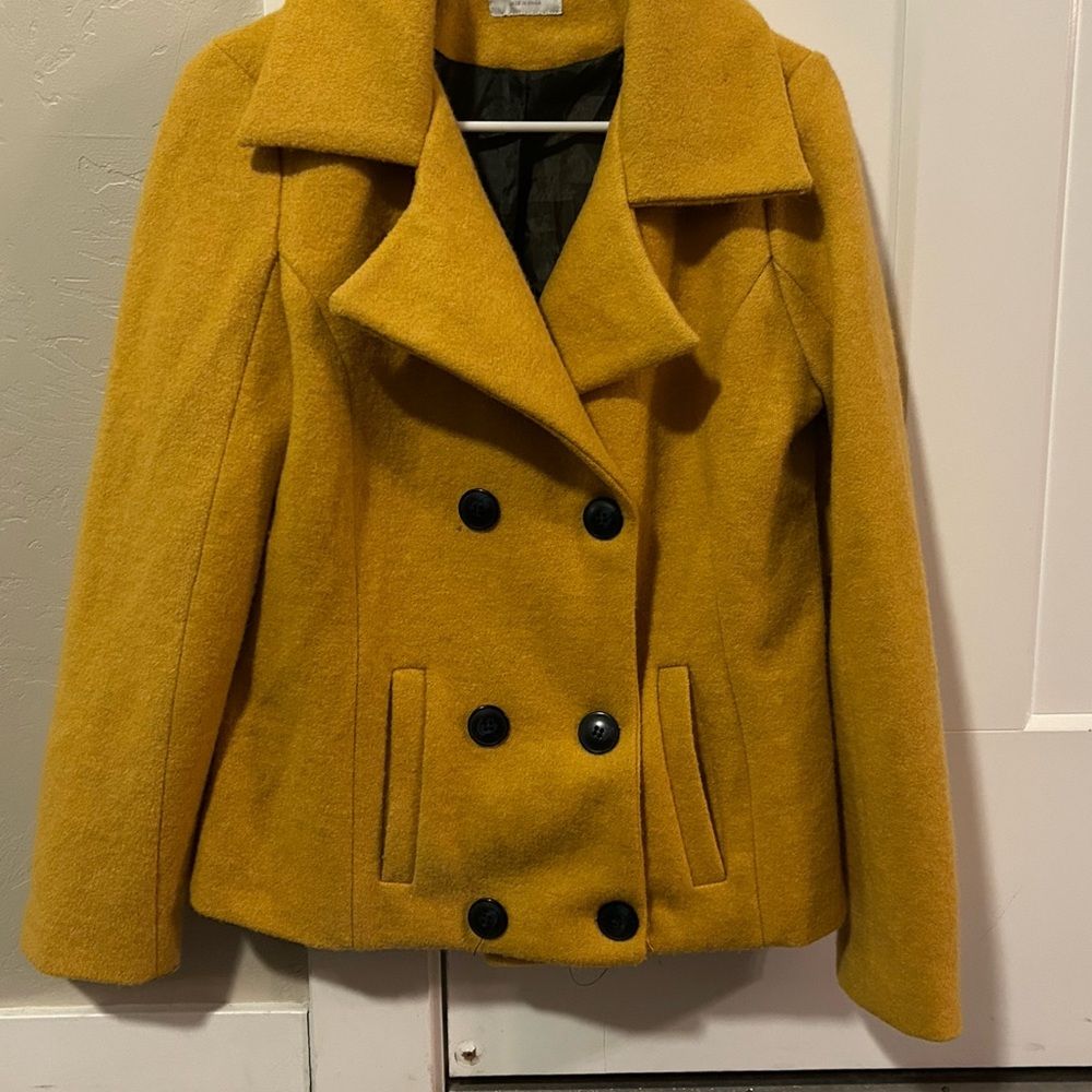 Women's Mustard Double-Breasted Peacoat